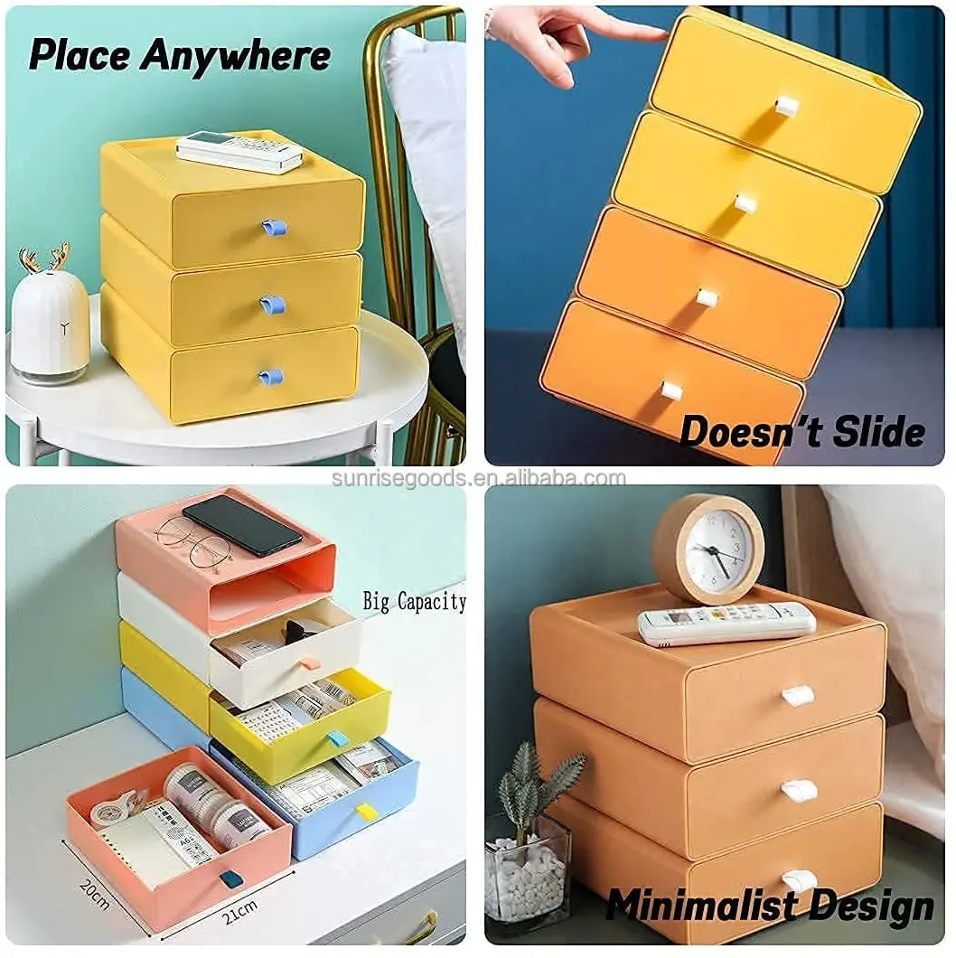 Plastic Storage Drawers Stackable Desktop Organizer Box 3drawer Set