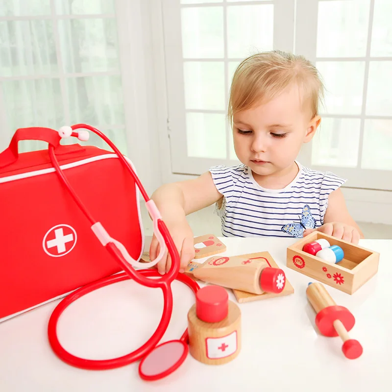 Новое поступление, детский деревянный докторский игровой набор, детский докторский игрушечный набор, имитация медицинской коробки, стетоскоп