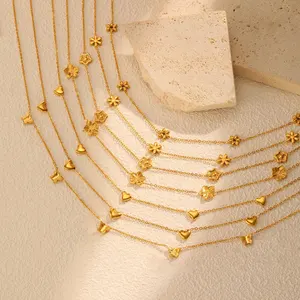 Summer Simple Gold Plated Stainless Steel Link Chain Choker Necklace Flower Heart Butterfly Necklace for Women