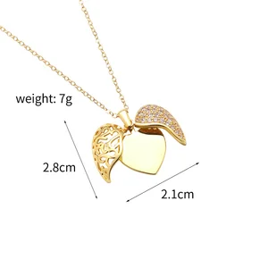 Custom Stainless Lucky  Heart Angel wings Necklace for Women