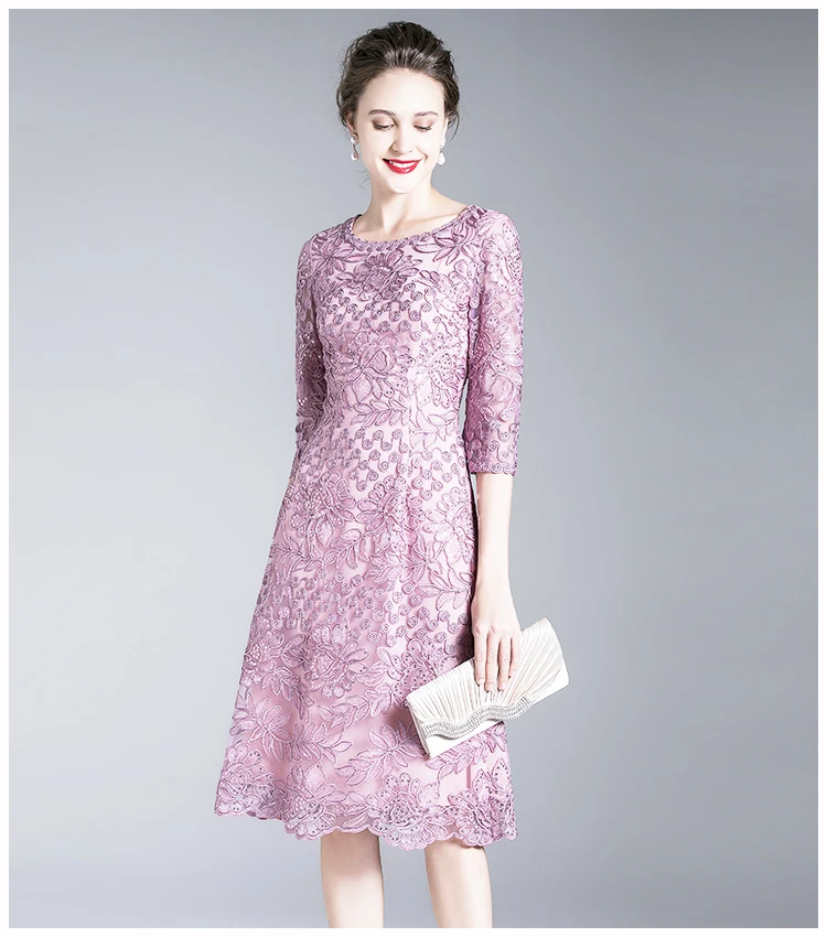 Top Quality Dress Breathable Mesh Flower Luxury Embroider Dress Plus