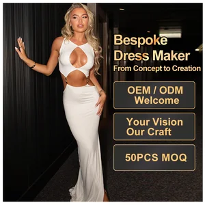 Custom Luxury Women's Dresses Summer Spice Girl Long Dress Fashion Sexy Slim Hollow Out Skirt Women Party Club White Dress
