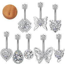 Explosive recommended stainless steel butterfly zircon belly ring peach heart navel nail hipster fashion body piercing jewelry