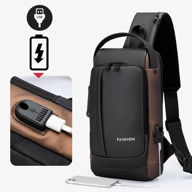 Quality Men's Anti-Theft Crossbody Sling Bag with USB Charger - Waterproof  Shoulder Backpack in Black, Perfect for Daily Use