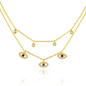 POLIVA Women's 925 Silver Sterling Evil Eye Choker Necklace 18K Gold Plated with Rhinestone Fashion Link Chain Jewelry