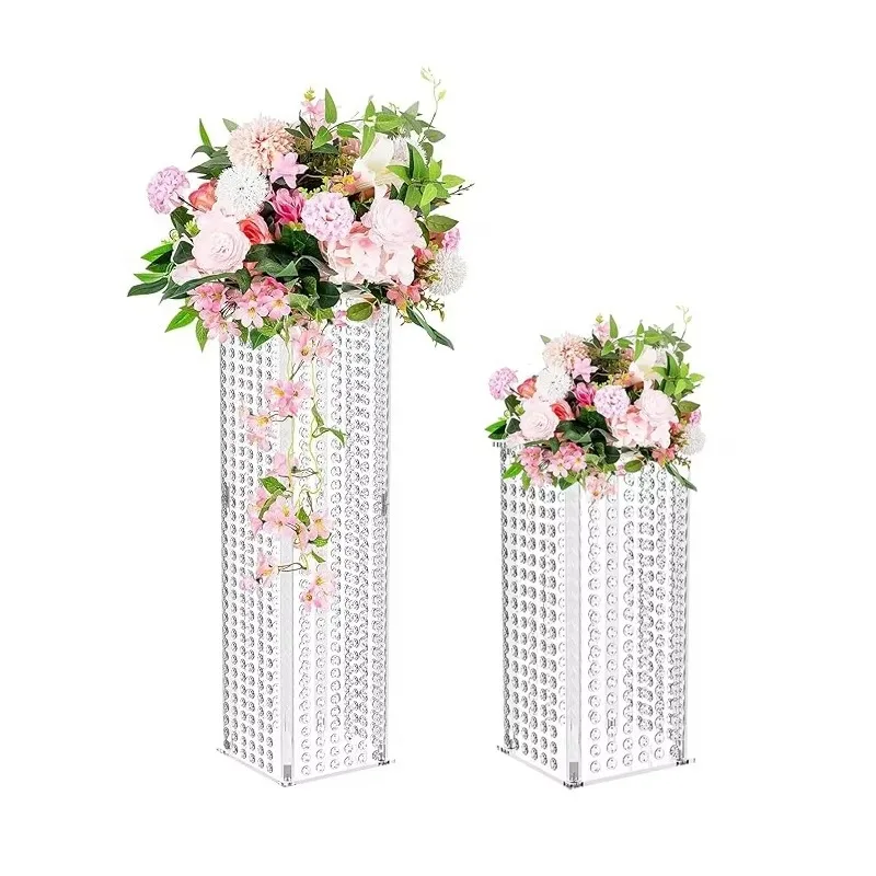 YAMAI Luxury High Quality 32in Plastic White Column Flower Vase Stand Crystals for Weddings Centerpieces 15.8 Inch Electricity - Image 6