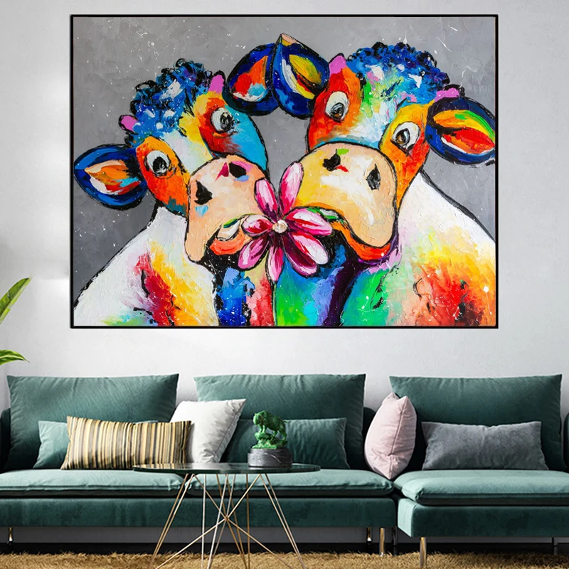 Graffiti Animal Cartoon Colorful Cows Canvas Painting