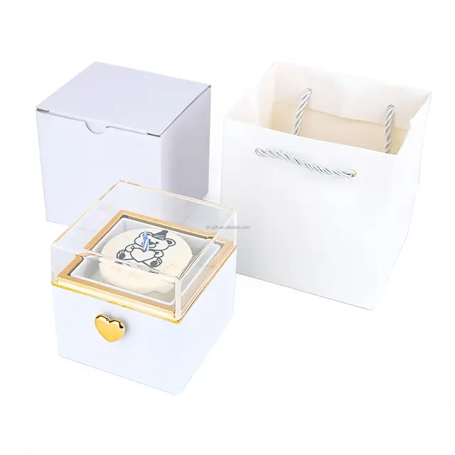 New Style Magical Little Bear Ring Cake Box Handmade Square Self-Reversing  Box for Mother's Valentine's Day Surprise