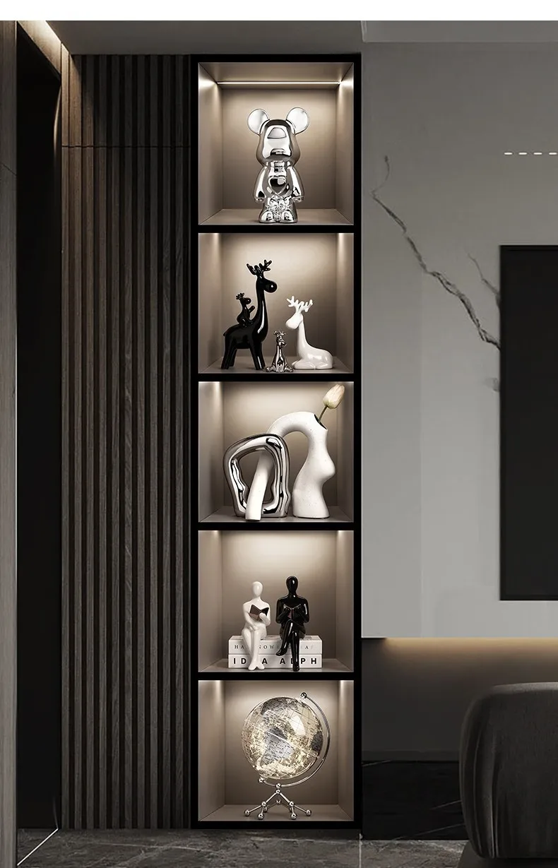 Three Ceramic Deer Figurines Black White Silver Finish Modern Minimalist Home Decor Living Room Tabletop Display