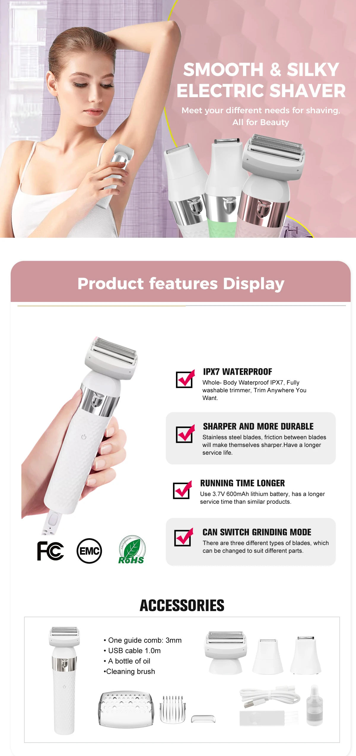 Unibono 3 In 1 Grooming Kit Low Noise Lady Women Hair Removal Machine