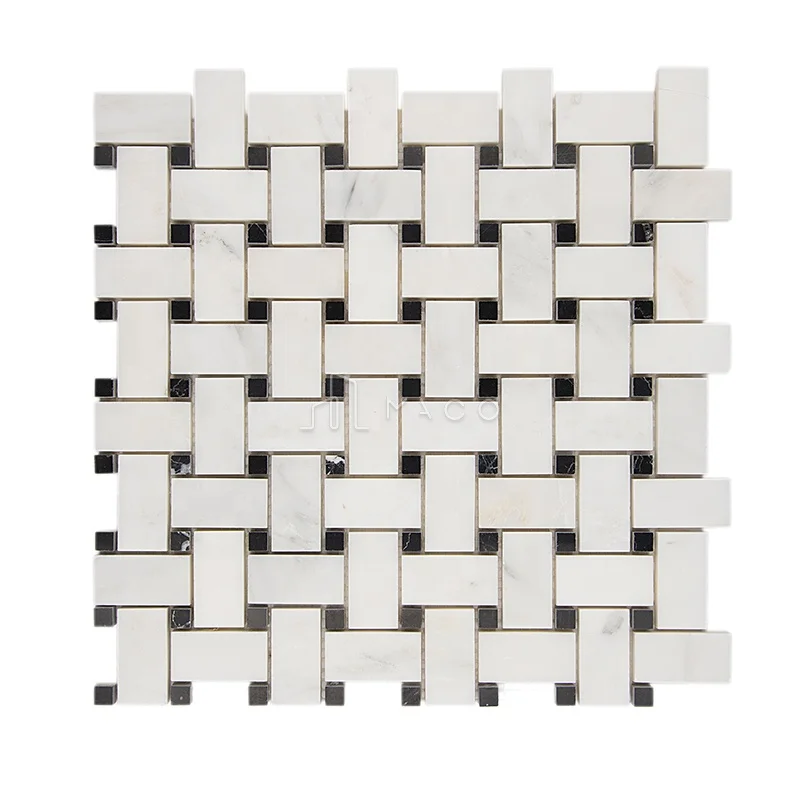 Bathroom Floor Wall Basketweave White Black Marble Mosaics