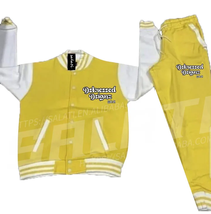 Salati Two Piece Varsity Jackets Set Custom Oversized Jongging Tracksuit Heavyweight Sweatsuit Print 100% Cotton Sweat Suits Men gallery 12