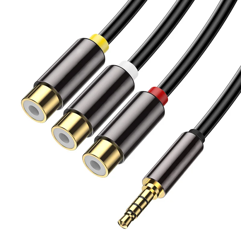 3.5mm Right Angle AUX To 3 RCA Audio Adapter Cable (28cm) - Black