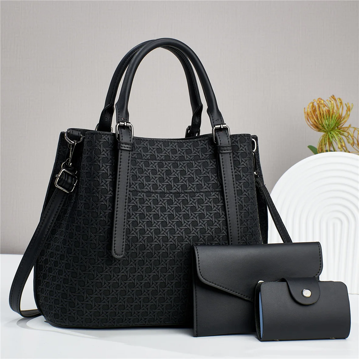 3 Pieces Set Tote Bags Big Size Women Clutch Handbags Pu Leather Shoulder Bags For Lady Buy
