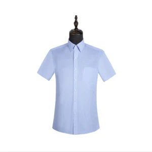 Customized Men Formal Dress Shirts Blue Stripe Short Sleeved 60% Cotton Office Business Men's Shirts Wholesale