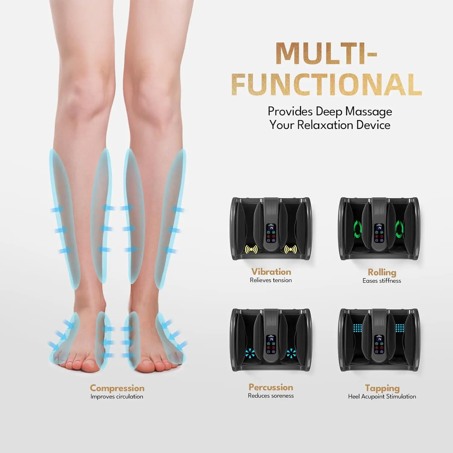 TODO Shiatsu Air Compression Foot Massager With Heat Relieves Neuropathy Pain Electric Foot Therapy Machine