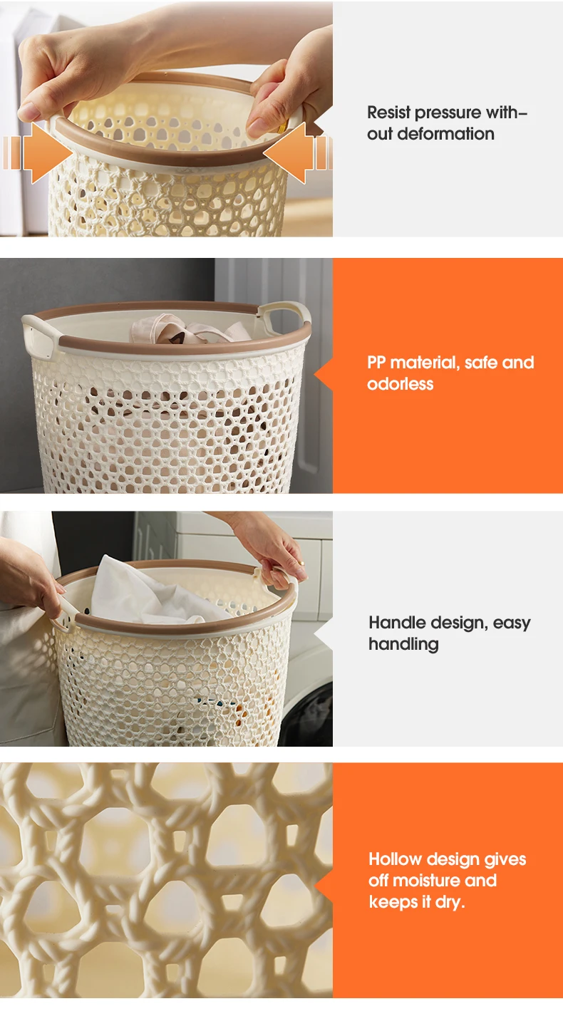 Wannuo Bathroom Plastic Wicker Dirty Clothes Storage Basket Kids Laundry Basket Adult Plastic Laundry Basket manufacture