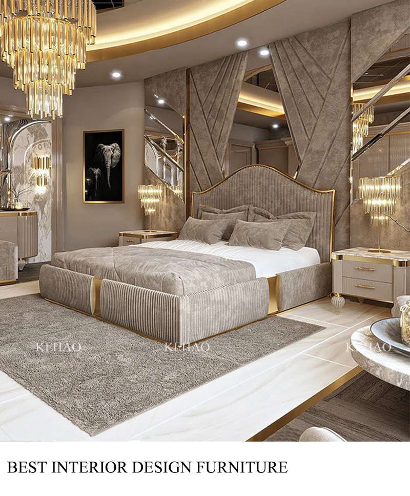 Luxury King Bed Frame with Soft High Headboard - Postmodern Winged ...