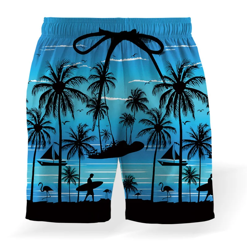 stripe swim trunk 2023 Summer New Coconut Printing Drawstring Elastic Waist Beach Shorts Loose Casual 3D Beach Shorts838_voghion.com