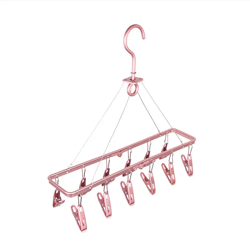 Aluminum Hangers 12 Clips Space Saving Collapsible Metal Clothes Hanger