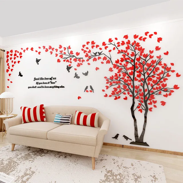Uposao 3D Adesivo Murale Acrilico – Ramo D'Albero Con Bolle, Specchio Autoadesivo Per Camera, Soggiorno, Bagno, 135x37 Cm