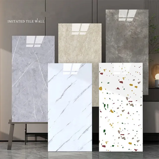 Modern High Glossy PVC Wall Panels Marble Look Eco-Friendly Soundproof Geometric Waterproof Hotel Living Room Use