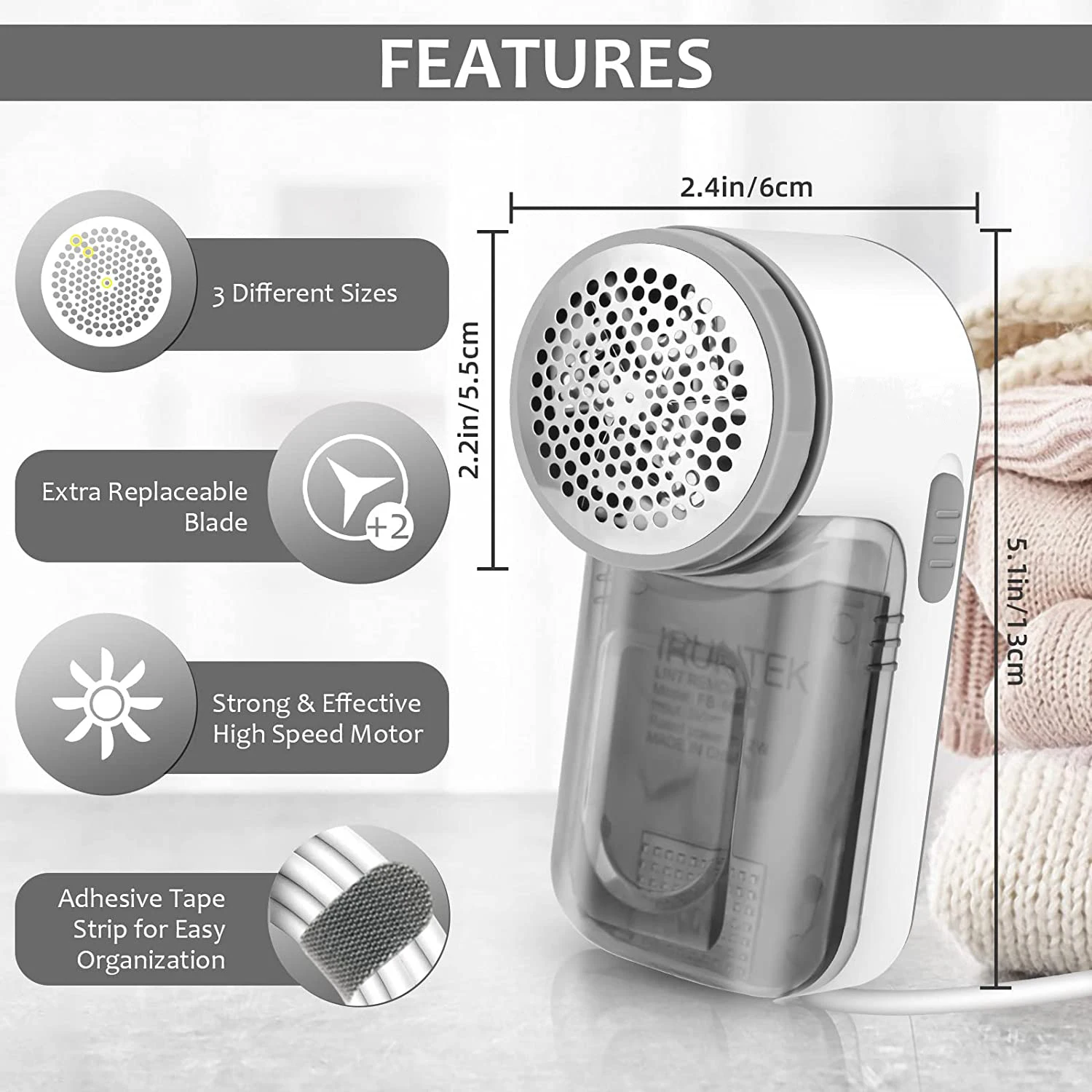 BEST SELLER Fabric Shaver and Lint Remover Sweater Defuzzer Stainless Steel Blades USB Cable Operated