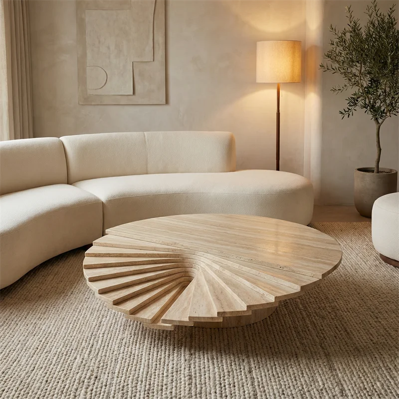 product nature stone myra beige travertine modern coffee  tea table for living room and dining area-1