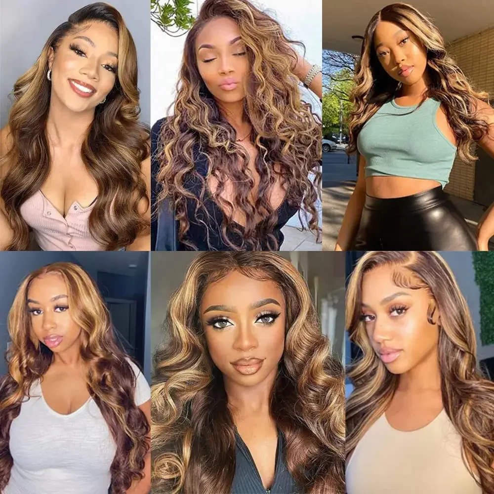 P4/27 Body Wave Bundles 100% Human Hair Brown Ombre Extensions Women_voghion.com