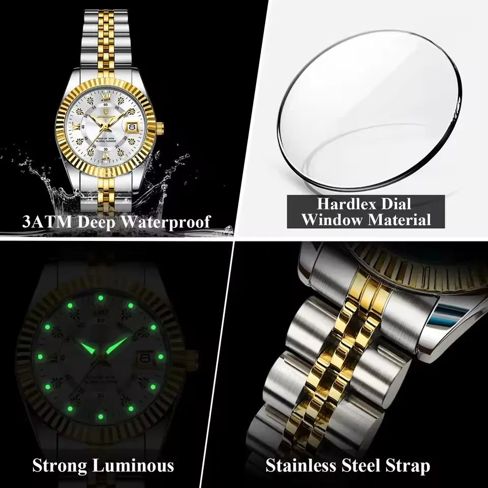 POEDAGAR Luxury Elegant Watch for Women Waterproof Luminous Calendar Ladies Watch Stainl aperçu 3