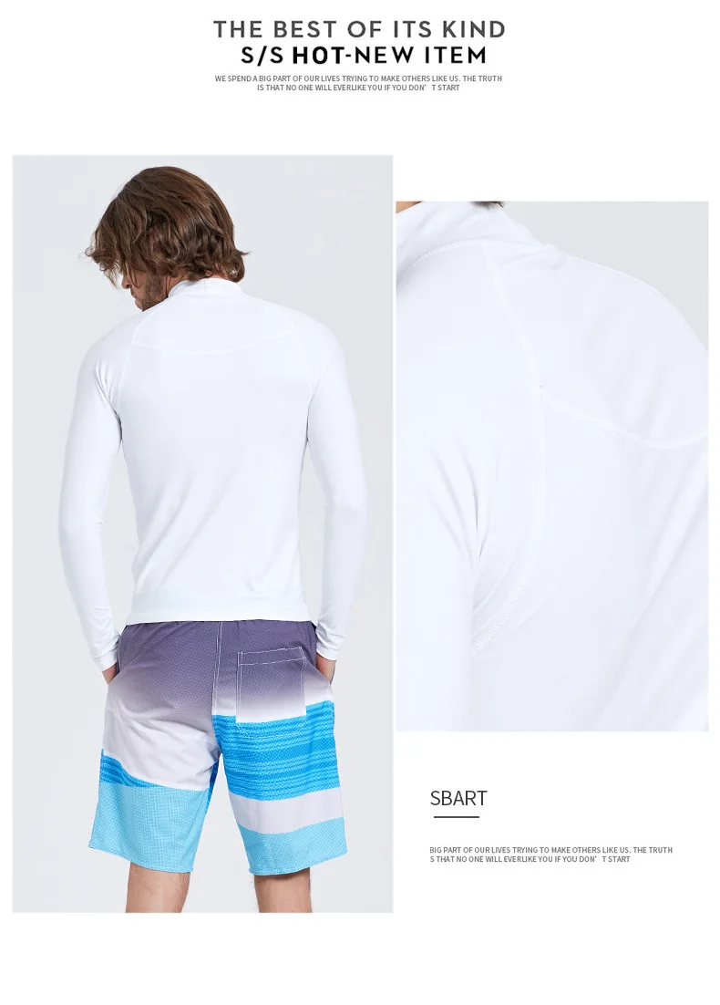 Sbart White Color Quick Dry Rash Vest Long Sleeve Swim Shirt Chlorine Resistant Rashie Upf50