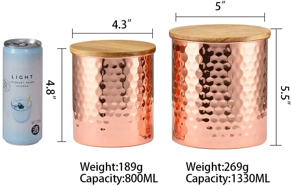 Sample Available Copper Canisters Coffee Containers Set of Sugar Food Storage Jars With Airtight Wooden Lid for Kitchen Counter