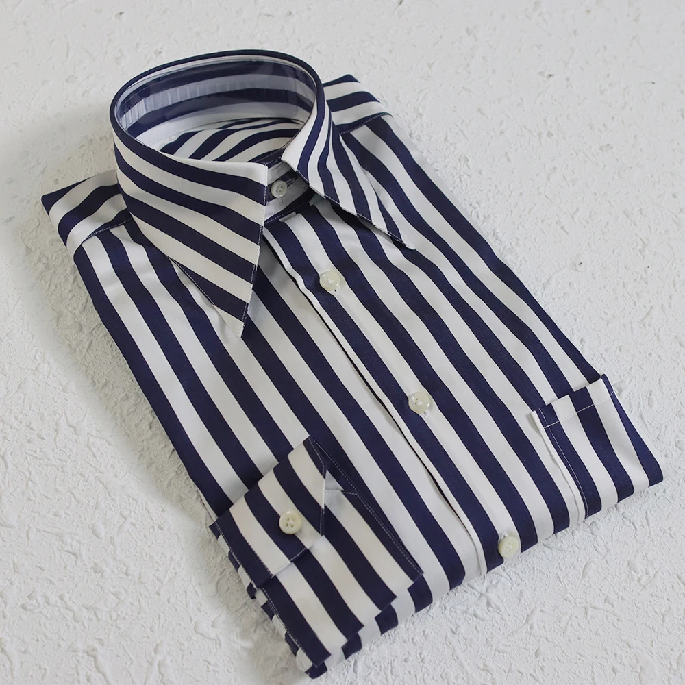 MTM 100% Cotton Italian Style Custom Shirt Tailor Made Wide Striped Mens Dress Shirt for Tailor Shop