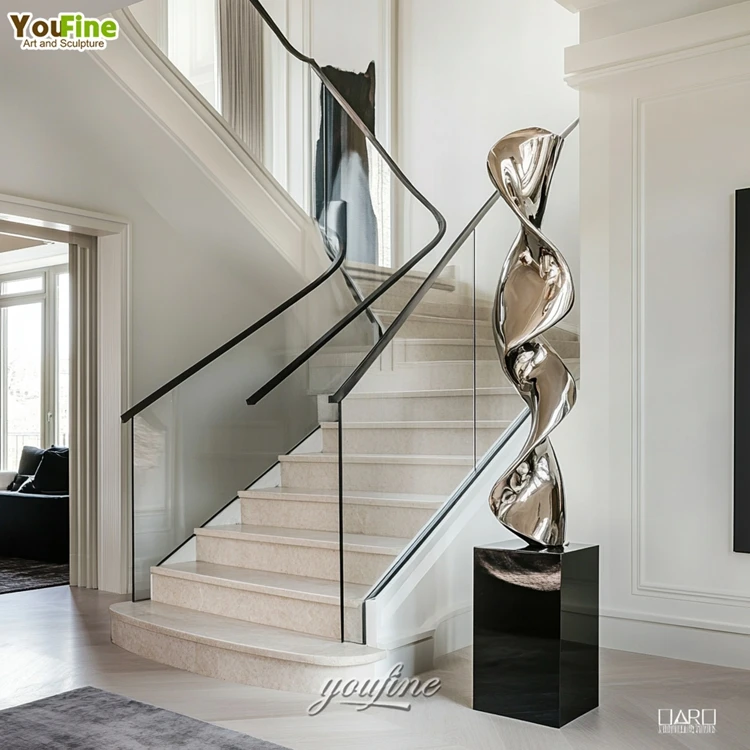 Abstract Golden Modern Abstract Twisted Sculpture Metal Stainless Steel Indoor Sculpture