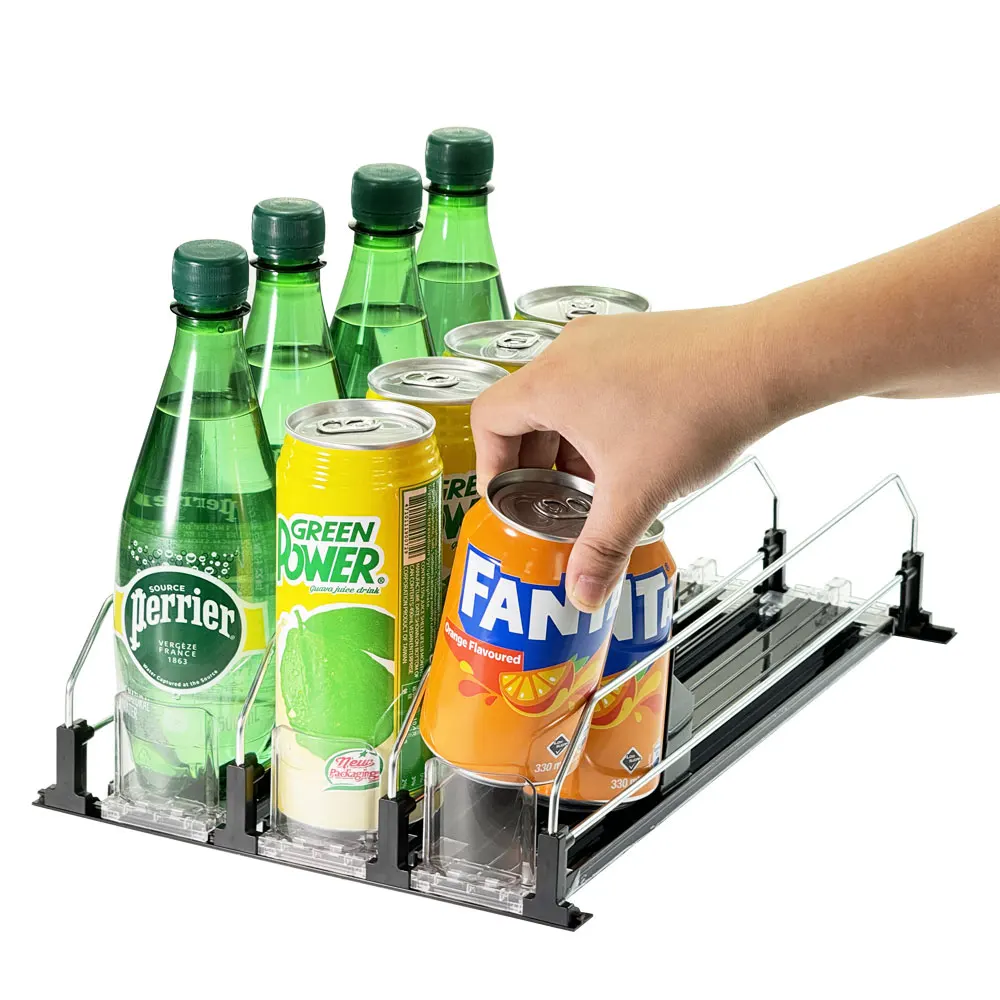Upgrade Double Spring Loaded Soda Shelf Pusher Glide Automatic Smart Dispenser Beverag Bottle Display Drink Organizer for Fridge