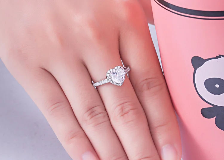 KAKODIY Love Ring Heart Shaped Zircon Sparkling Ring 925 Sterling Silver Women Engagement Wedding Heart Shaped Eternity Ring detail 5