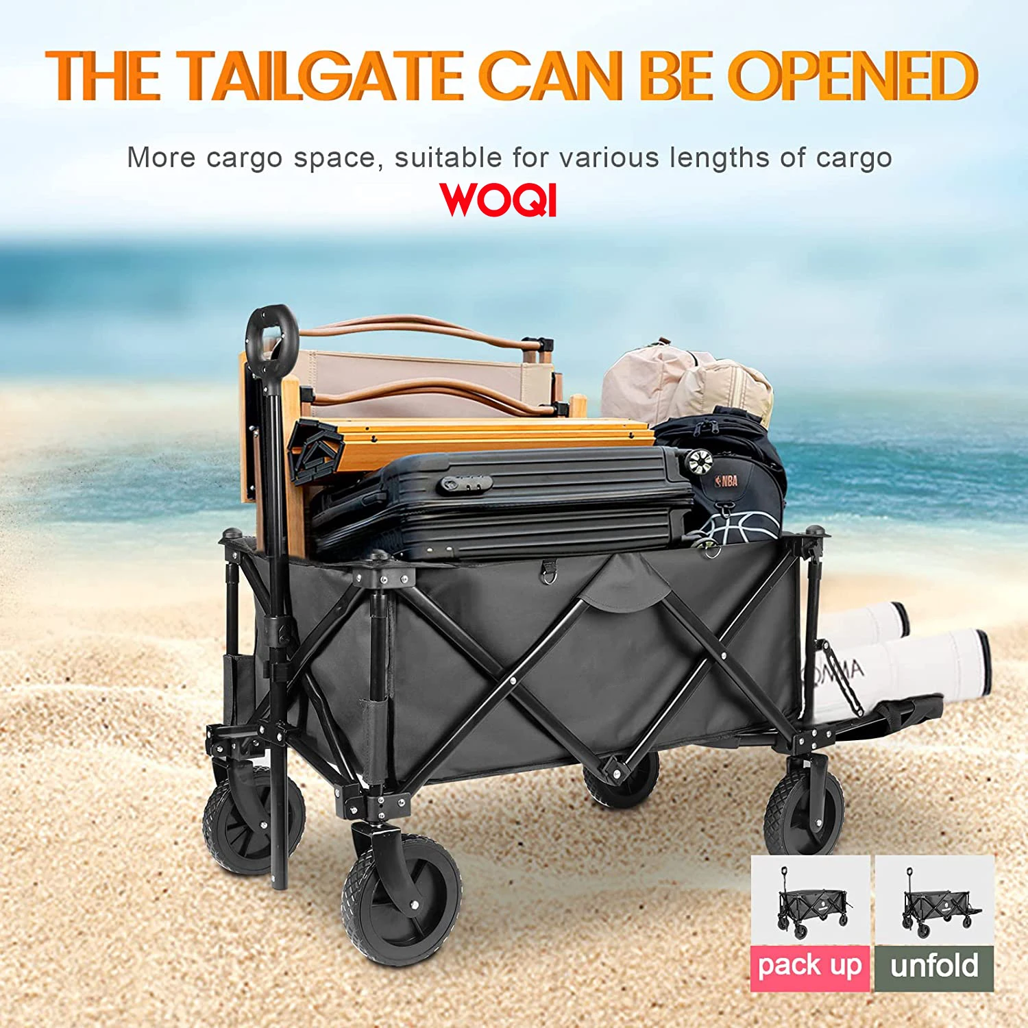 WOQI  Foldable Mini Wagon Cart Heavy Duty Outdoor Utility Wagon With Swivel Wheels for Gardening Grocery Shopping