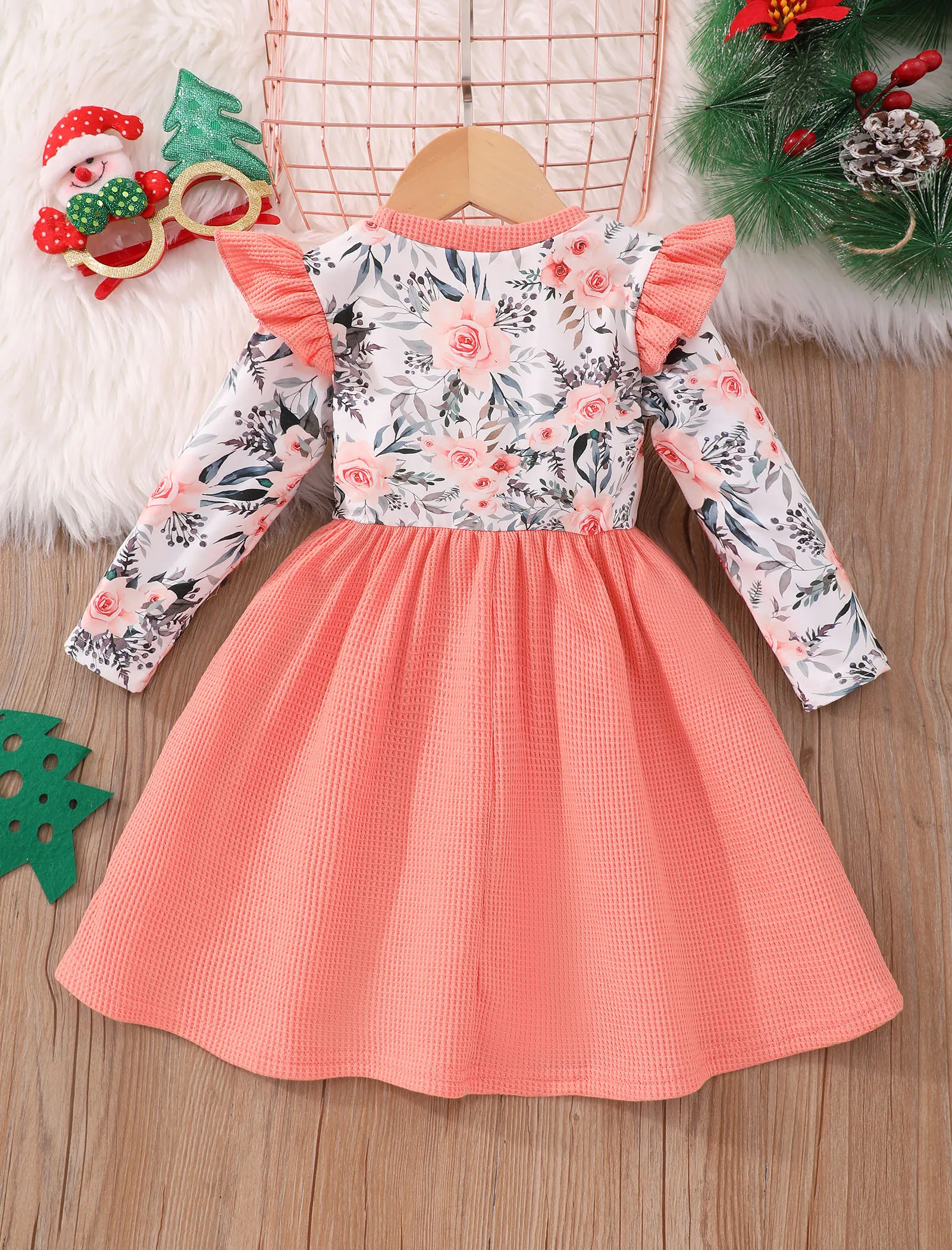 Rose Flower Dresses For Baby Girls Ruffles Long Baby Dresses Spring