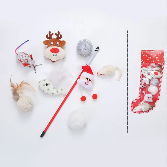 Wholesale Christmas Series Set Cat Toy Set Sock Shape Pe Bag Cat Teaser