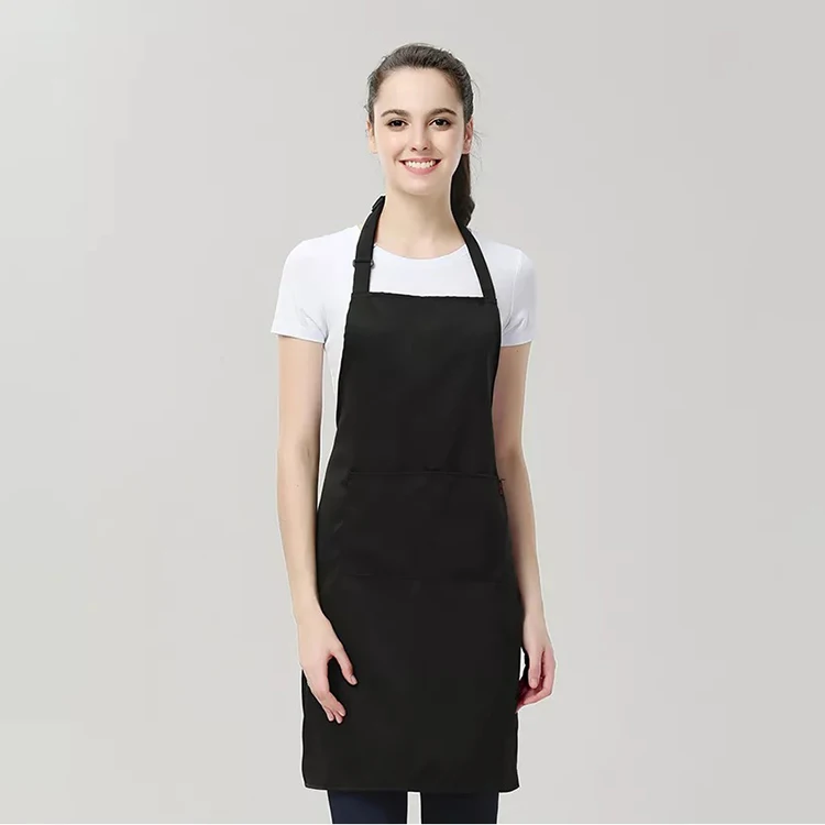 Wholesale Custom Logo Print Reusable Plain Black White Waterproof 100% Cotton Canvas Chef Kitchen Cooking Apron With Two Pockets