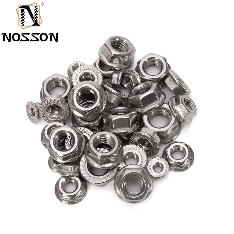 M4 X 0.7mm Flange Nylon Lock Nuts - 100 Pack, 304 Stainless Steel, Hex Lock Nuts With Blue Nylon Insert, Bright Finish - View #2
