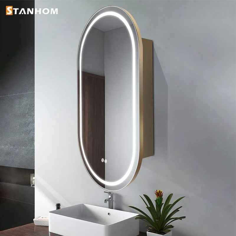 STANHOM Wall Mounted Arched Smart Aluminium Lighted Mirror Cabinet for Bathroom Toilet Bedroom