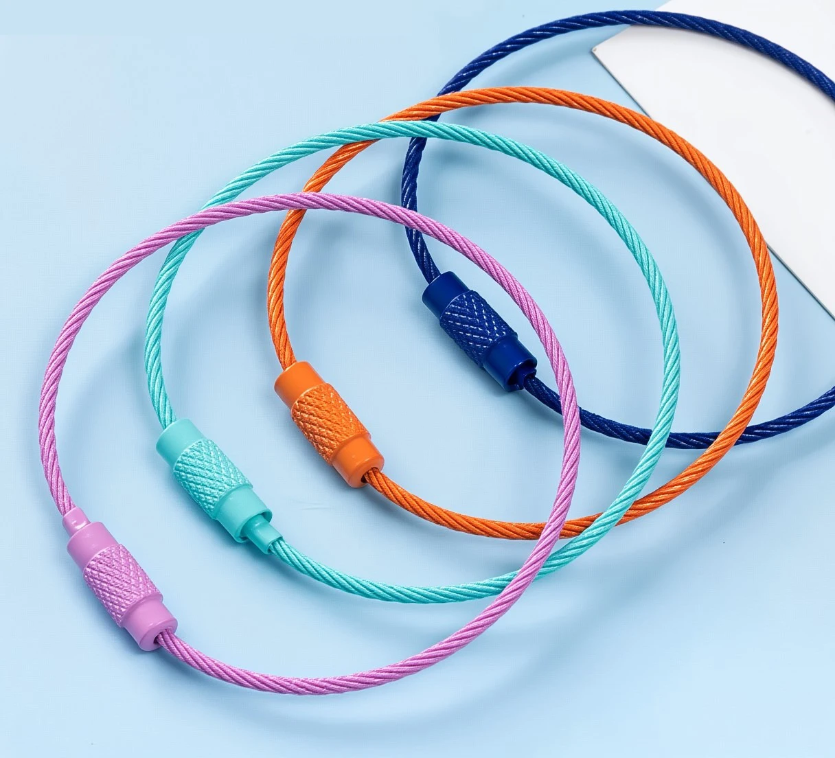 Stainless Steel Cable Key Ring Colorful-Coated Cable Loop with Screw ...