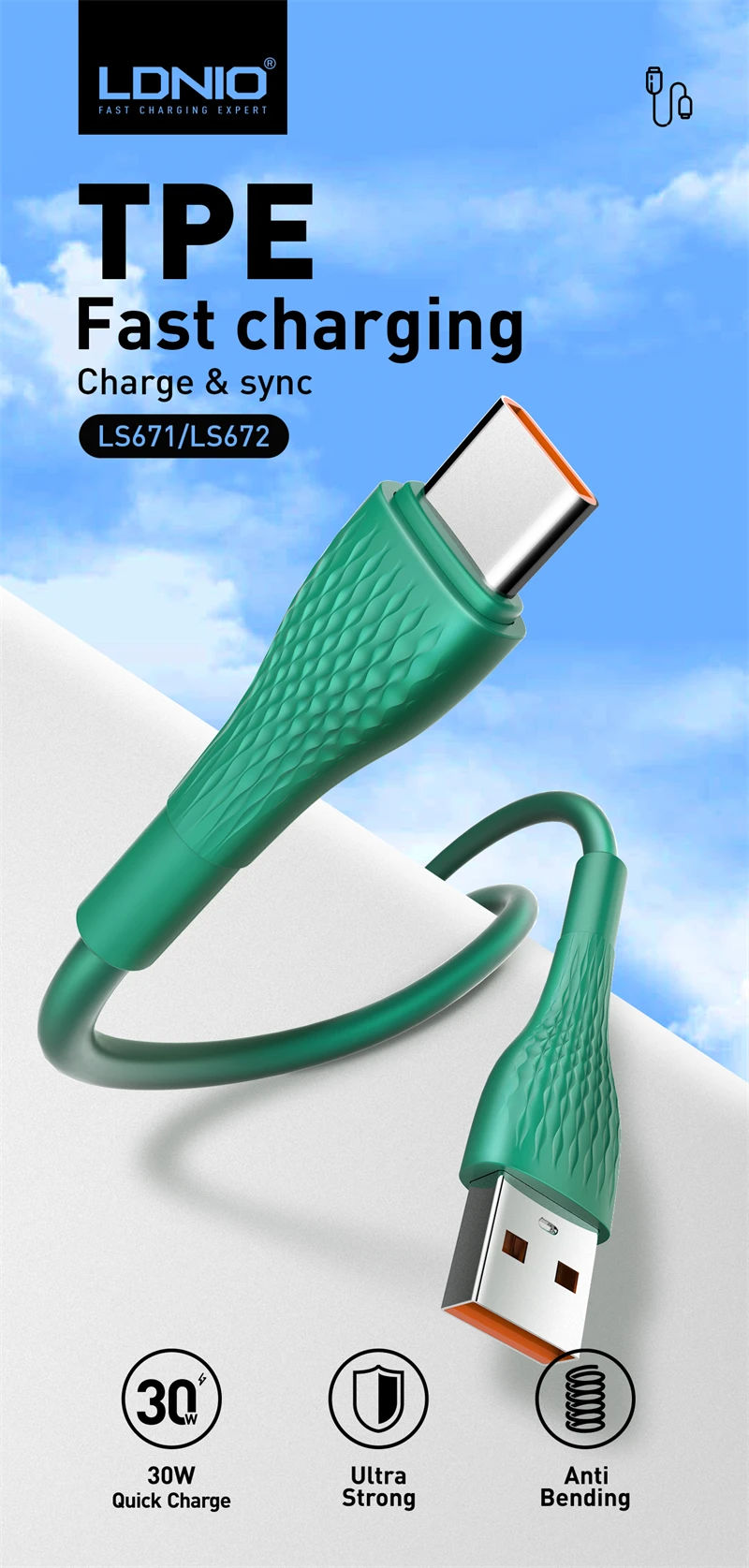 Ldnio Ls671 Fast Charging Data Cable For Iphone 13 Colorful Tpe 30w Typec Micro Usb C Mobile