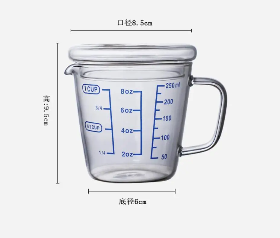 
Из высокачественного боросиликатного утолщенное стекло мерный стаканчик со шкалой молока чашки чая кухня мерный стакан мерная ложка 250 мл 
