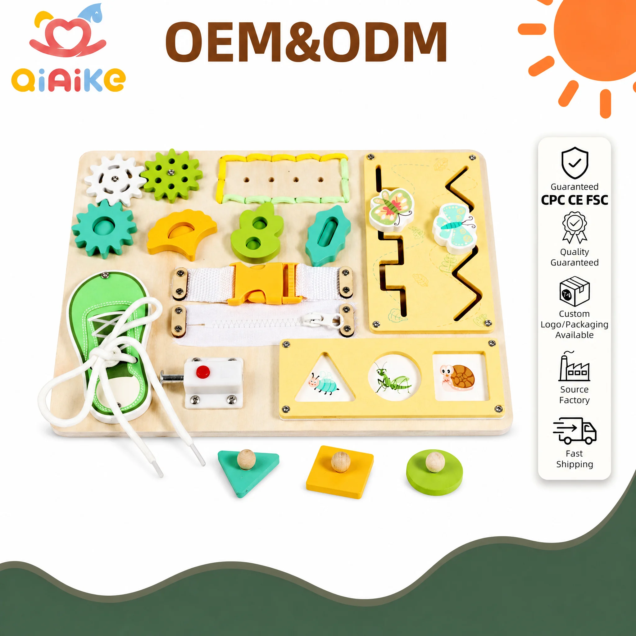 KidsWooden Montessori Busy Board Sensory Activity Board Fine Motor Skills Dressing Toy Lacing Zipper Buckle Early Learning Toy