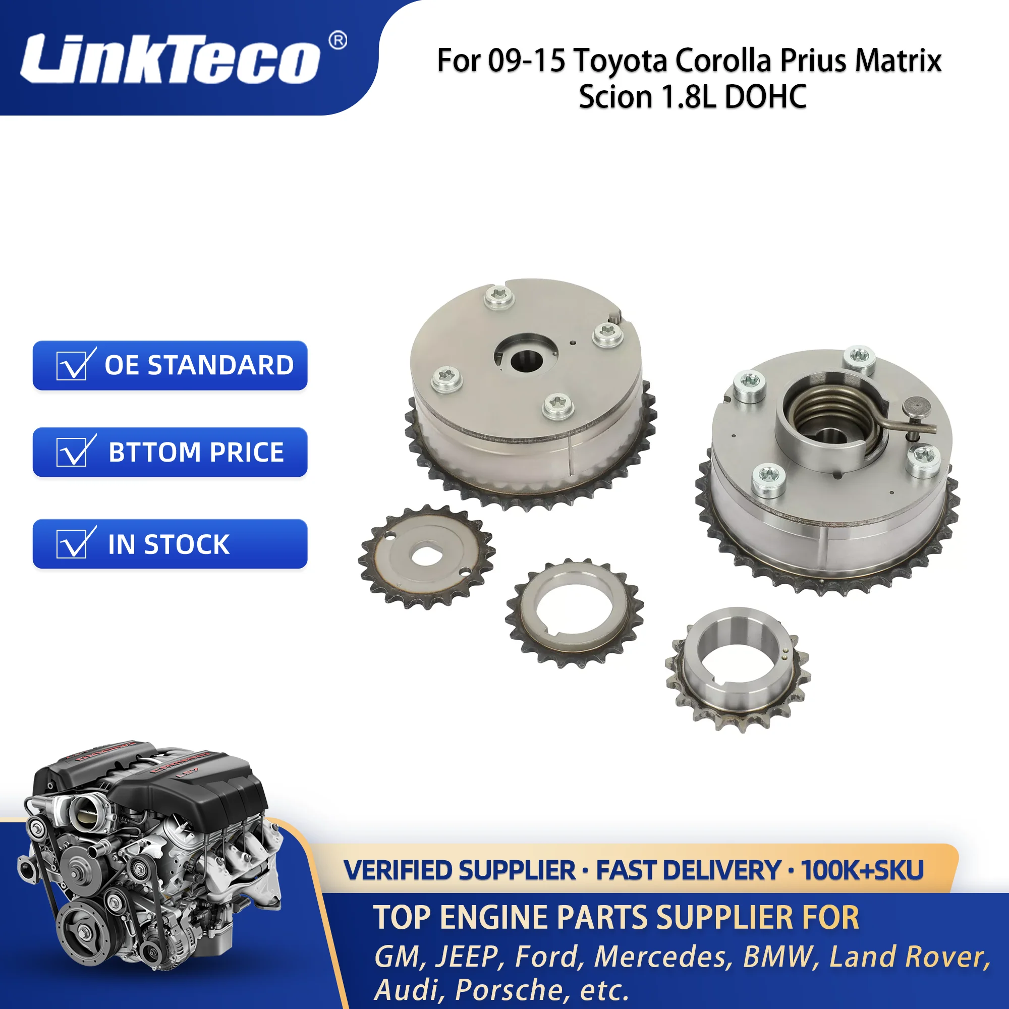 130700Y020 Timing Chain Kit with 2PCS Intake & Exhaust VVT Gear Sprocket for Corolla 2009-2015 Prius Scion 1.8L 1ZR 2ZR