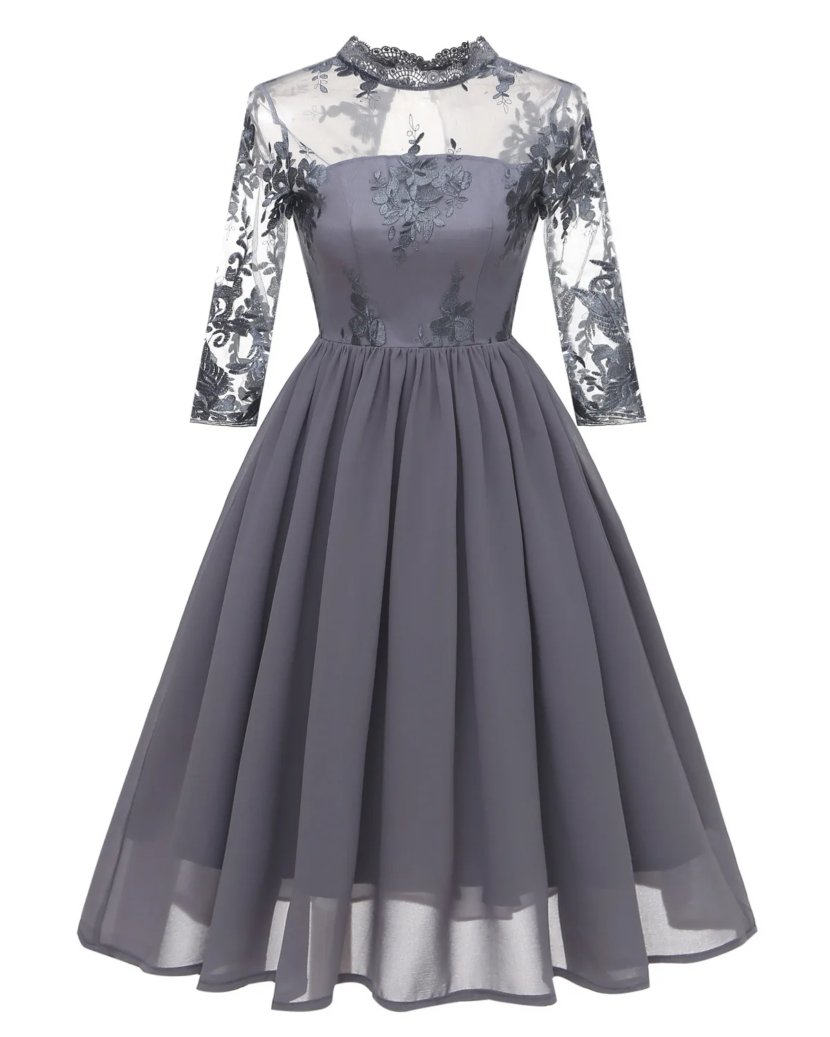 chinese dress ladies Starting Fresh Lace-Panel Mini Halter Swing Dress Warm Olive / M