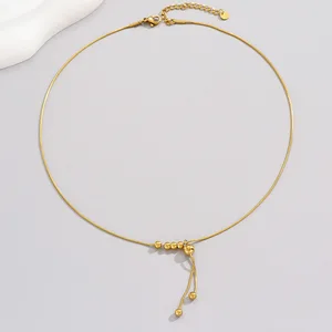 New Trendy Simple Light Luxury Vacuum Plating Gold Stainless Steel Bamboo Chain Women's Chokers Necklace