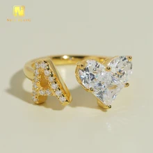 New Design Letter with Heart Shape Moissanite diamond Ring 925 Silver Wedding Ring Heart Shape Moissanite Engagement open Rings